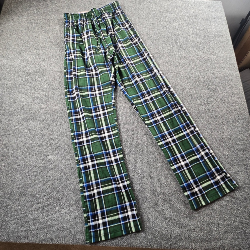 Hanes Pajama Pants Mens Small Green Excellent Plaid Fleece Lounge (B10)
